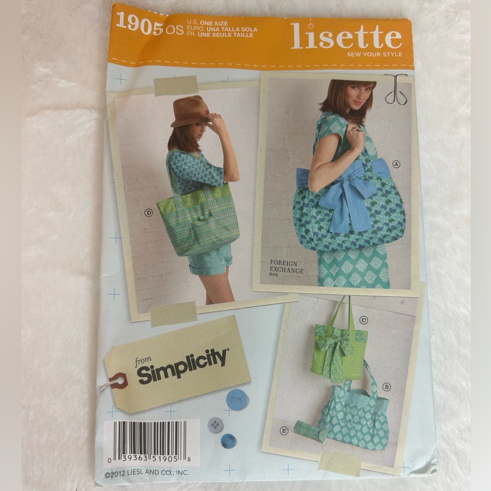 Lisette from simplicity tote bag sewing pattern